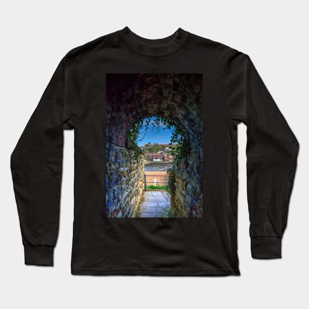 Whitby Abbey, Through The Keyhole Tunnel Long Sleeve T-Shirt by tommysphotos